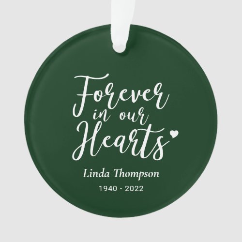 Green  White Forever in our Hearts Memorial Photo Ornament