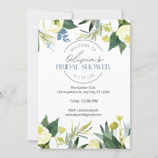 Green & White Garden Blooms Bridal Shower Invitation
