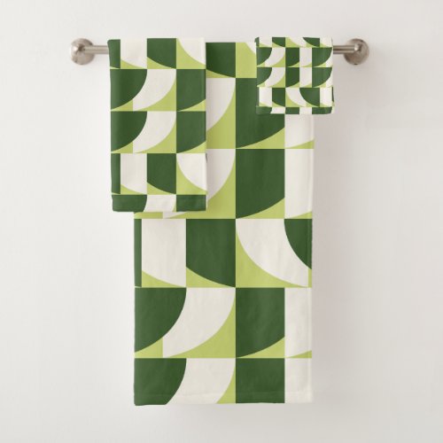 Green White Geometric Abstract Art Bath Towel Set