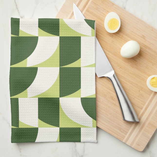 Green White Geometric Abstract Art Kitchen Towel (Quarter Fold)