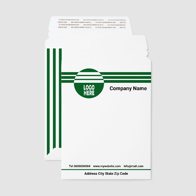 Green, white geometric stripes with custom logo e envelope mailers (Front & Back)