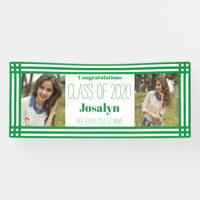 Green White Geometric Two Photos Graduation Banner | Zazzle