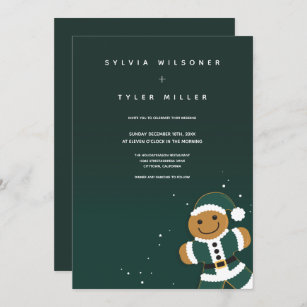 Green White Gingerbread Santa Vertical Wedding Invitation
