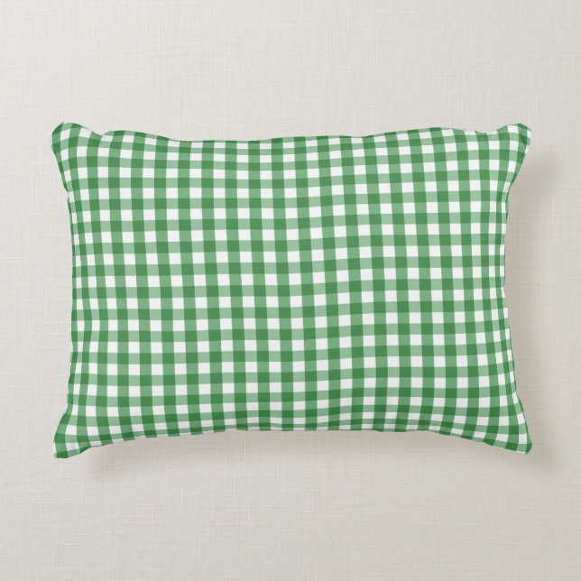 Green White Gingham Check Pattern Accent Pillow (Front)