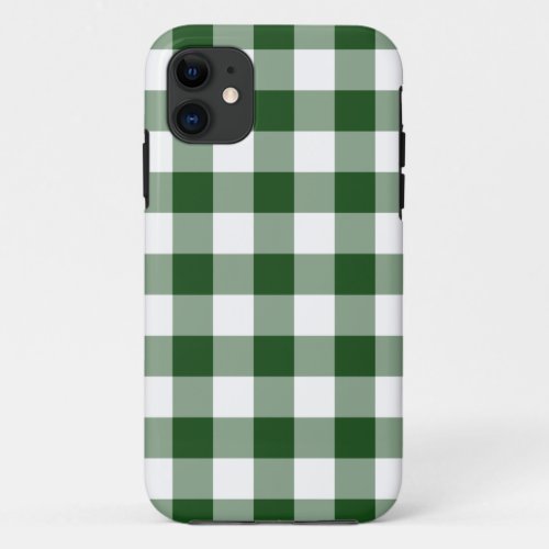 Green White Gingham Check Pattern iPhone 11 Case