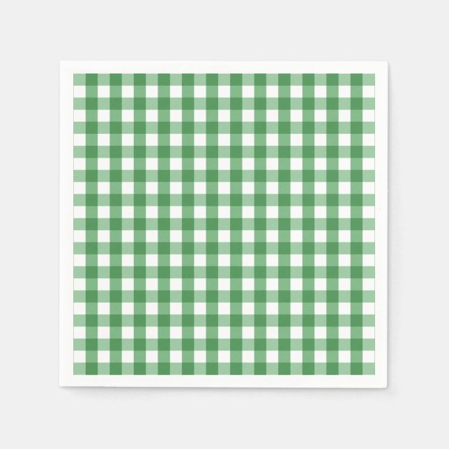 Green White Gingham Check Pattern Paper Napkins (Front)
