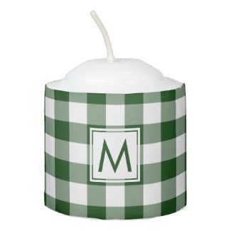 Green White Gingham Check Pattern with Monogram Votive Candle