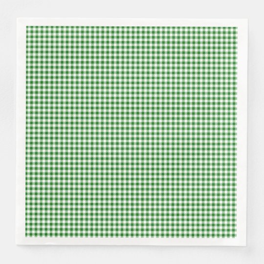 Green White Gingham Checkered Plaid Pattern Paper Dinner Napkins