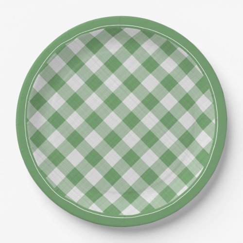 GreenWhite Gingham Checks Pattern Simple Plaid Paper Plates