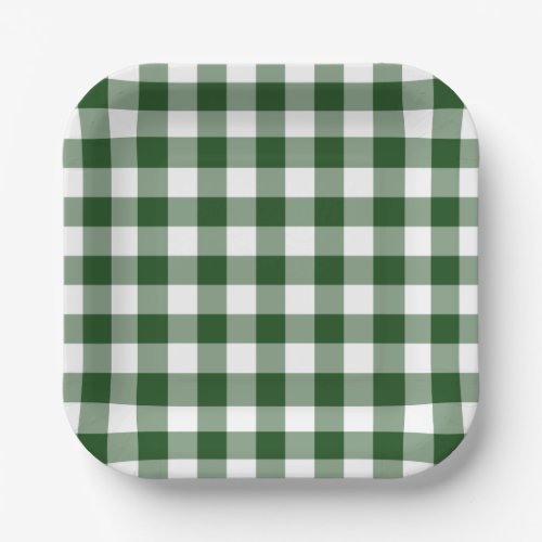 Green White Gingham Pattern Paper Plates