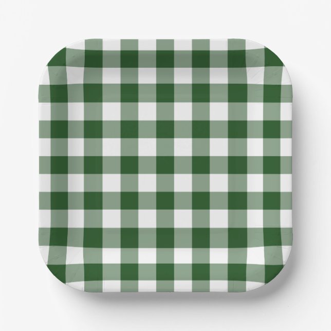 Green White Gingham Pattern Paper Plates (Front)