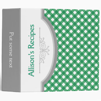 Green, white gingham pattern with frame recipe binder