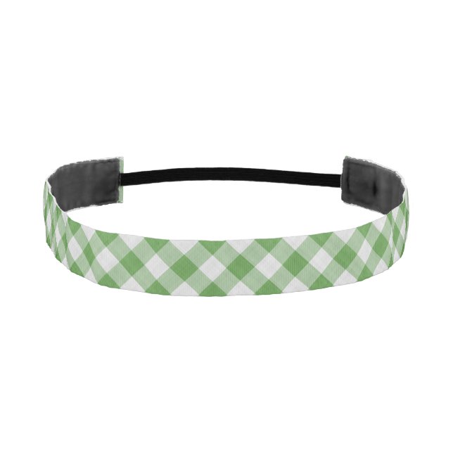 Green White Gingham Plaid Checkered Pattern Athletic Headband (Front)