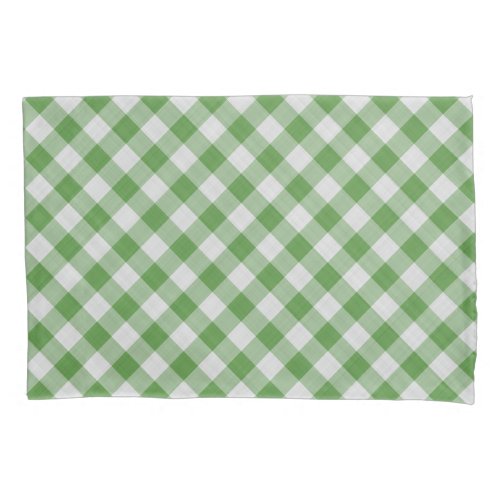 Green White Gingham Plaid Checkered Pattern Pillow Case