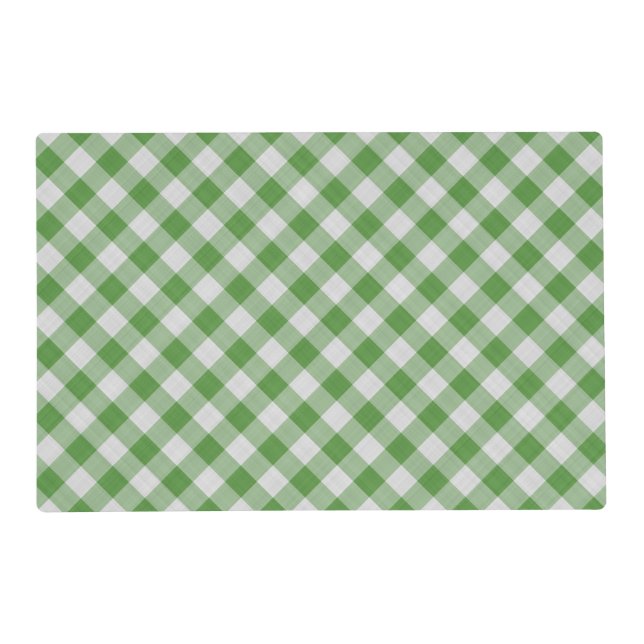 Green White Gingham Plaid Checkered Pattern Placemat (Front)