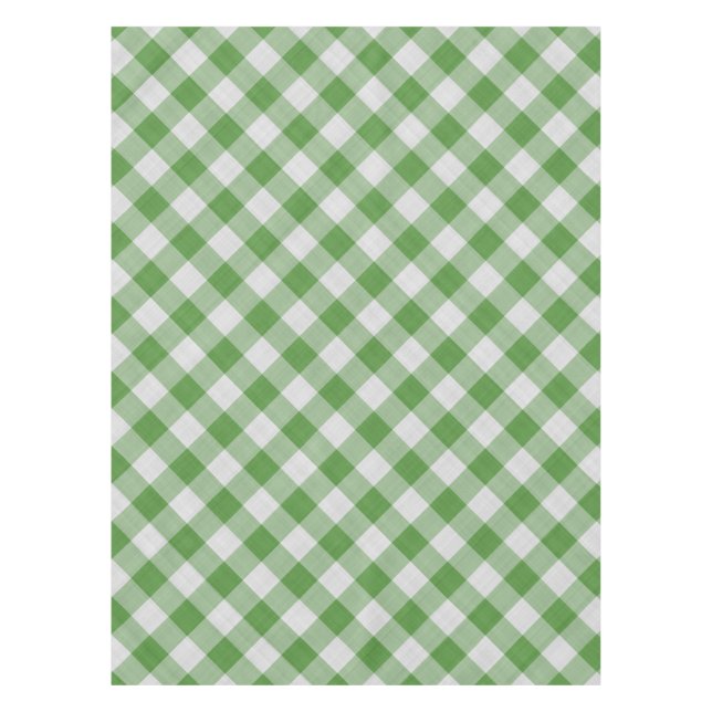 Green White Gingham Plaid Checkered Pattern Tablecloth (Front)