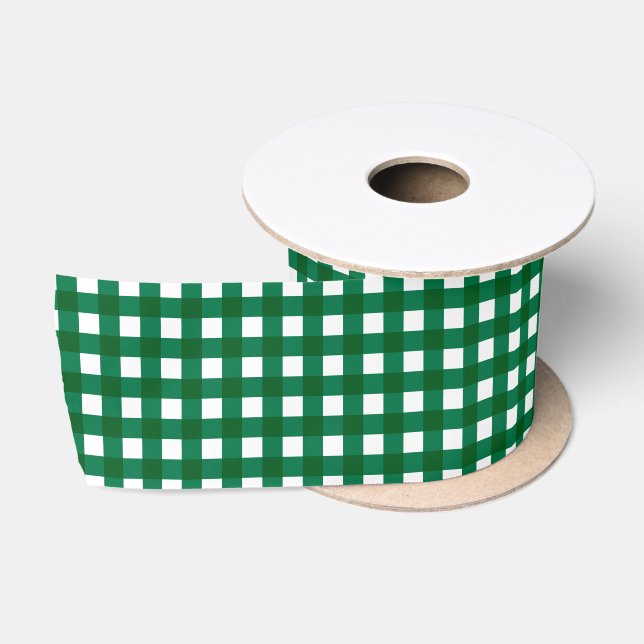 Green White Gingham Plaid Christmas Holiday Satin Ribbon (Spool)