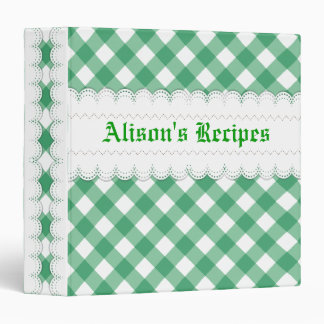Green, white gingham with scalloped borders recipe 3 ring binder