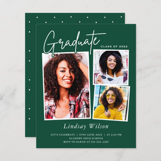 Green White Girl 3 Photo Graduation Celebration (Front/Back)