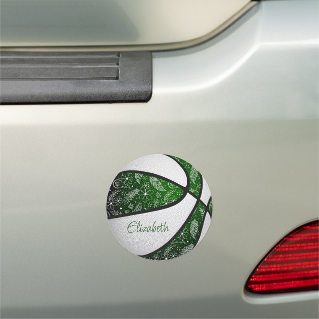 green white girls boho floral pattern basketball  car magnet (In Situ)