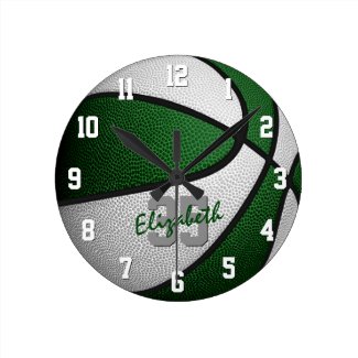 green white girls boys basketball personalized round clock