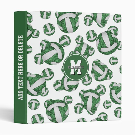 green white girls school colors volleyball pattern 3 ring binder