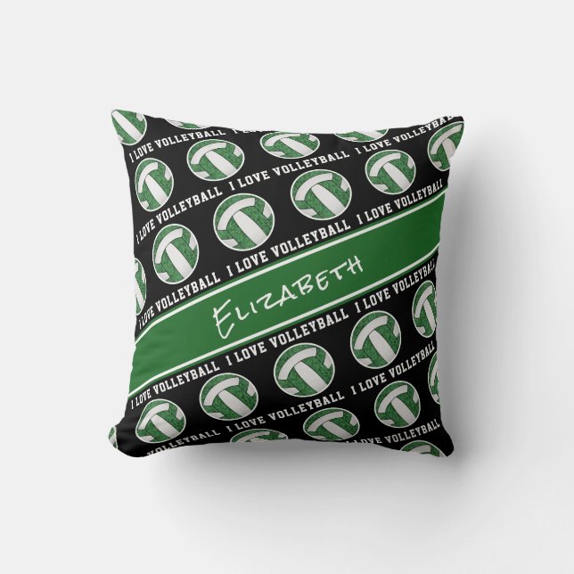 green white girls team spirit I love volleyball Throw Pillow (Front)