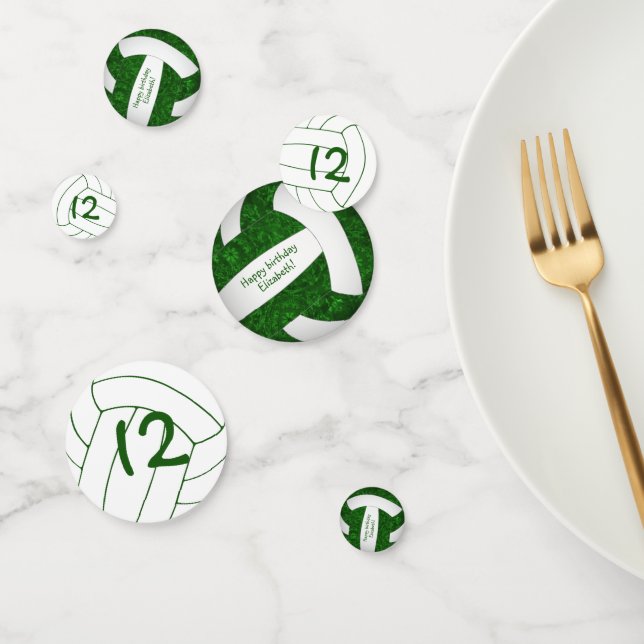 green white girls volleyball birthday personalized confetti (Group)
