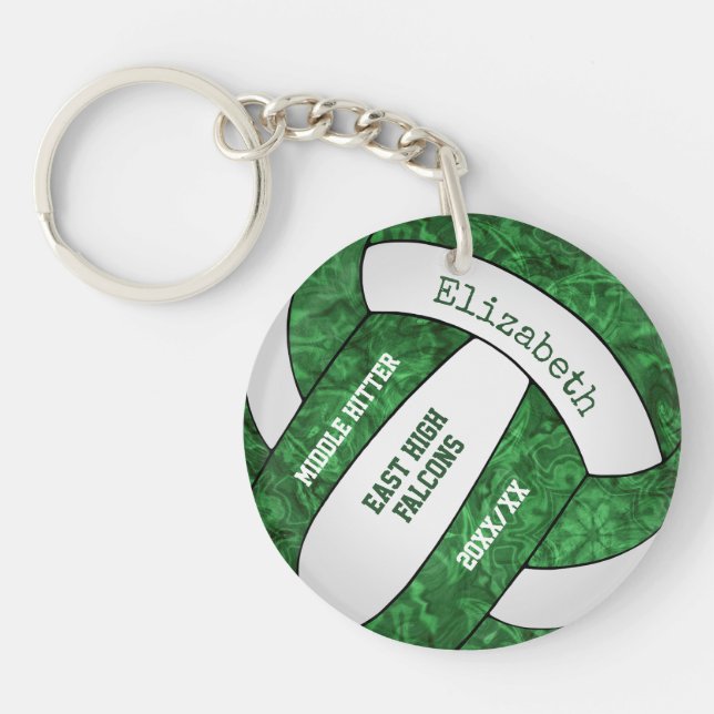 green white girly team colors custom volleyball keychain (Front)