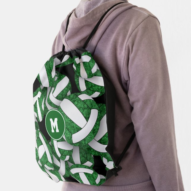 green white girly volleyball team colors drawstring bag (Insitu)