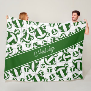 green white girly volleyballs pattern w net accent fleece blanket