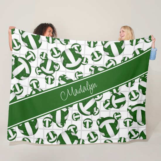 green white girly volleyballs pattern w net accent fleece blanket