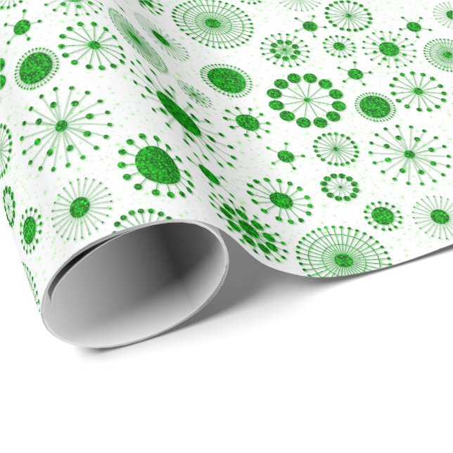 Green & White Glitter Circles Geometric Pattern Wrapping Paper (Roll Corner)