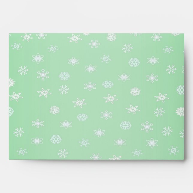 Green & White Glitter Snow Confetti Faux Foil Envelope (Front)