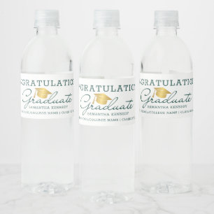 Green White Gold 2025 Graduate Graduation Party Water Bottle Label