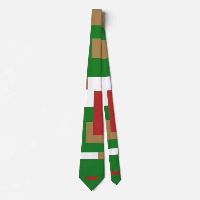 green white gold and red blocks neck tie (Front)