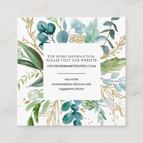 Green White Gold Botanical Wedding Website Enclosure Card