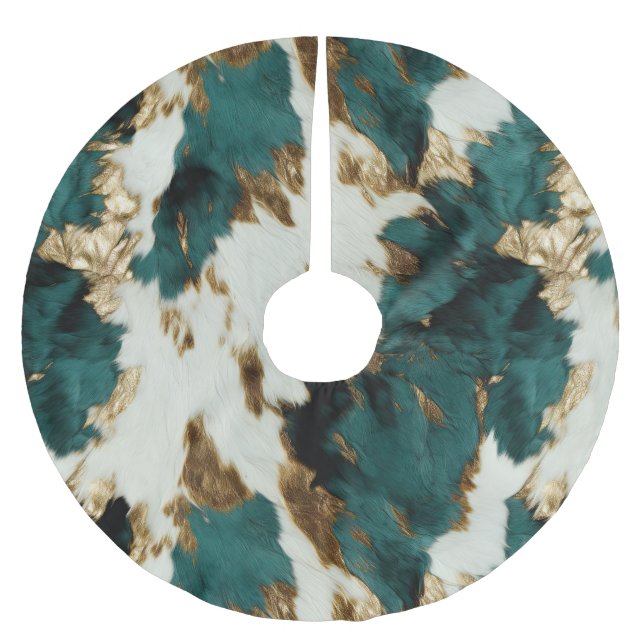 Green White Gold Brushed Polyester Tree Skirt (Front)