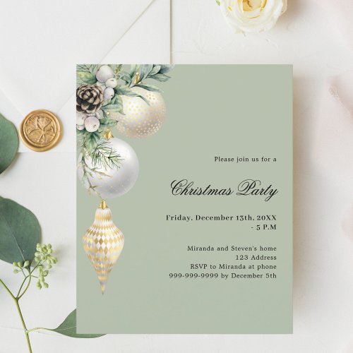 Green white gold decor Christmas Party invitation