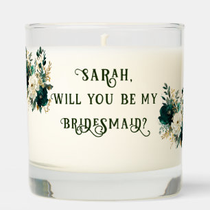 Green White Gold Floral Will You Be My Bridesmaid Scented Candle
