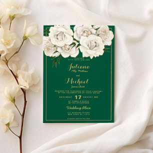 Green white gold glitter roses floral Wedding Invitation