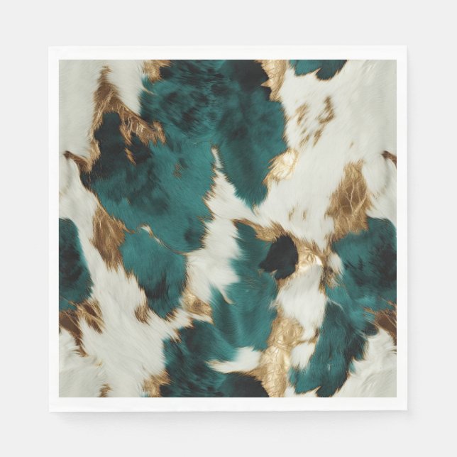 Green White Gold Leopard Napkins (Front)