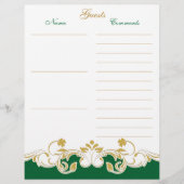 Green White Gold Scrolls Guest Book Paper (Front)