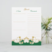 Green White Gold Scrolls Guest Book Paper (Standing Front)