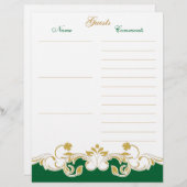 Green White Gold Scrolls Guest Book Paper (Front/Back)
