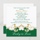 Green White Gold Scrolls, Shamrocks Bridal Shower Invitation (Front/Back)