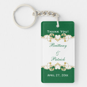 Green White Gold Scrolls, Shamrocks Favor Keychain