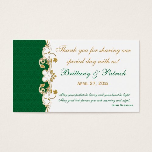 Green White Gold Scrolls Shamrocks Favor Tag