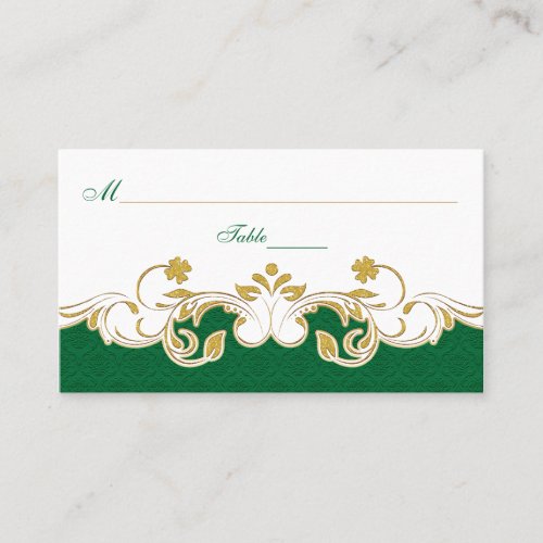 Green White Gold Scrolls Shamrocks Place Cards