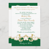 Green White Gold Scrolls, Shamrocks Wedding Invite (Front/Back)